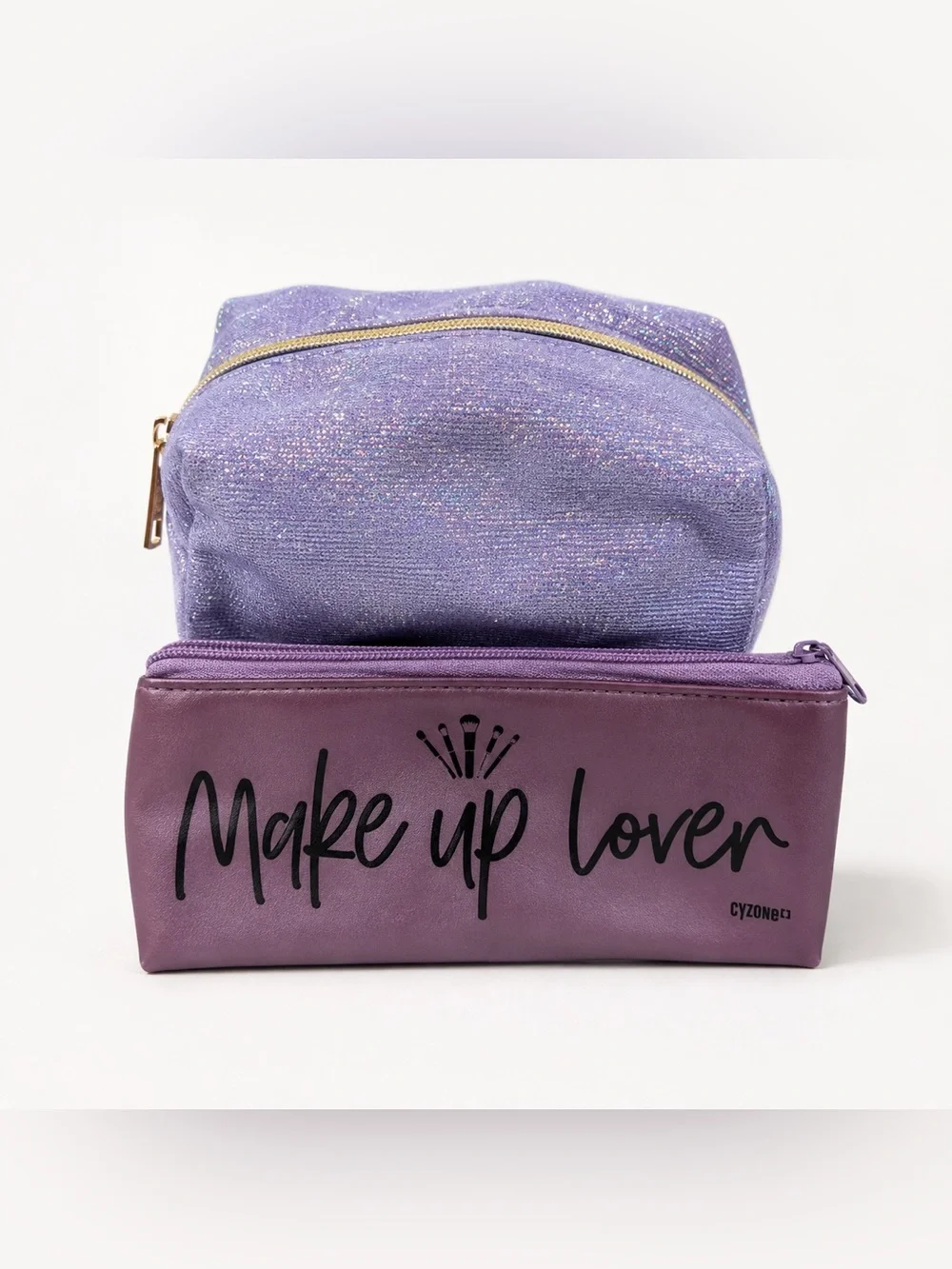 Purple Makeup Bag Bundle - 2 Pc Glitter Cosmetic Pouches